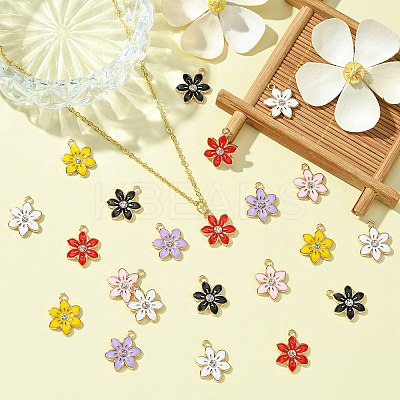 30Pcs 6 Colors Flower Alloy Enamel Pendants ENAM-CJ0006-22-1