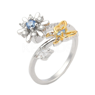 Brass Micro Pave Cubic Zirconia Rotating Cuff Rings for Women RJEW-C132-06P-1