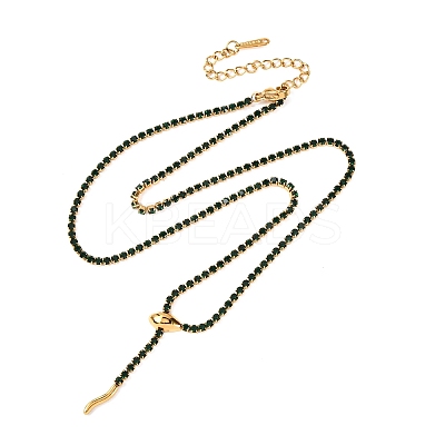 304 Stainless Steel Emerald Rhinestone Cup Chain Snake Tennis Necklaces for Women NJEW-A051-02G-1