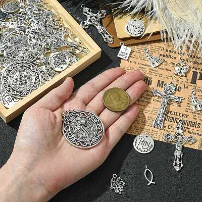 100Pcs 10 Styles Tibetan Style Alloy Pendants TIBEP-CJ0003-52-1