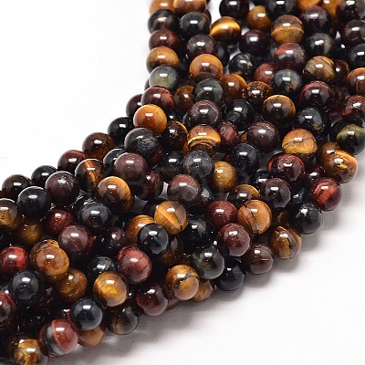 Natural Mixed Tiger Eye Round Bead Strands X-G-P072-35-8mm-1