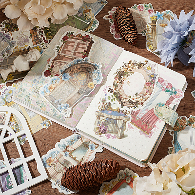 6 Sets 6 Styles Retro Paper Self Adhesive Decorative Stickers DIY-OC0011-15-1