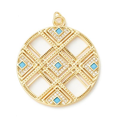 Rack Plating Brass Micro Pave Clear & Cyan Cubic Zirconia Pendants KK-D073-14G-1
