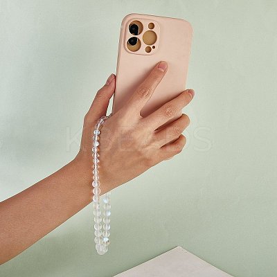 Round Synthetic Moonstone Beaded Mobile Straps HJEW-SW00042-01-1