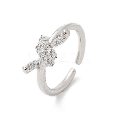 Brass Micro Pave Clear Cubic Zirconia Open Cuff Rings RJEW-G336-01P-1