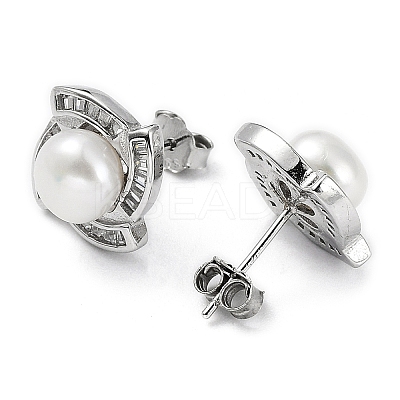 Anti-Tarnish Rhodium Plated 925 Sterling Silver Micro Pave Cubic Zirconia Vortex Stud Earrings for Women EJEW-F318-04P-1