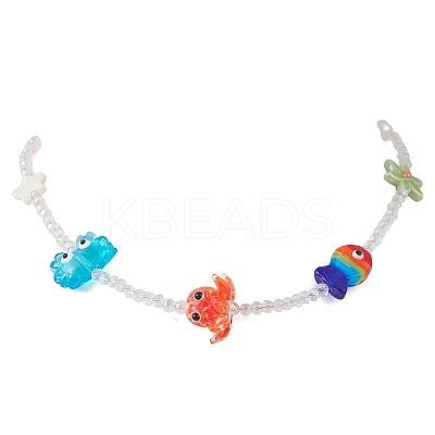 Summer Beach Handmade Lampwork Fish Octopus & Porcelain Flower & Star Natural Shell & Electroplate Glass Beaded Necklaces NJEW-TA00248-1