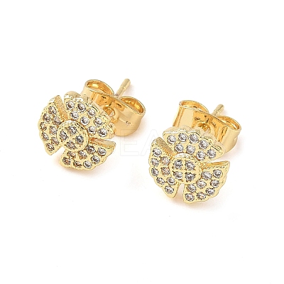 Flower Brass Micro Pave Clear Cubic Zirconia Stud Earrings EJEW-Z144-03G-1