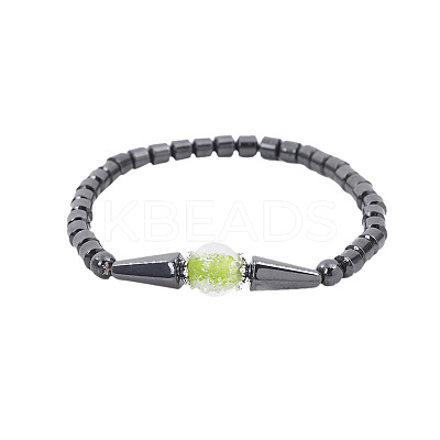 Synthetic Hematite Column & Cone Beaded Stretch Adjustable Magnetic Therapy Anklets with Luminous Beads FS-WGCFE2C-01-1
