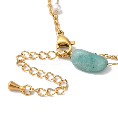 Nuggets Natural Amazonite & Imitation Pearl Multi-Strand Anklets BJEW-P326-04B-G-1