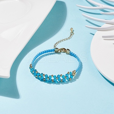 Glass Braided Flower Link Bracelet for Women BJEW-TA00130-02-1