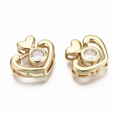 Brass Micro Pave Clear Cubic Zirconia Slide Charms KK-S356-213G-NF-1