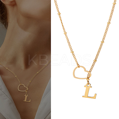 1Pc Letter & Heart Stainless Steel Lariat Necklaces for Women NJEW-LP0002-87G-L-1