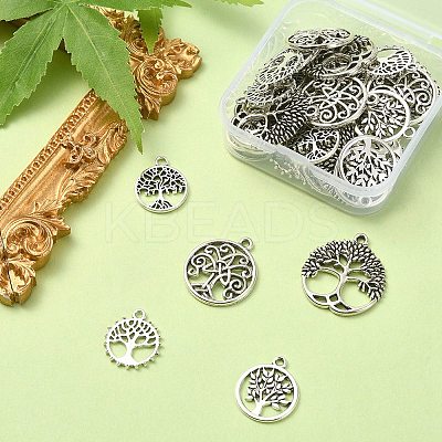 50Pcs 5 Styles Tibetan Style Alloy Pendants TIBE-YW0001-35-1