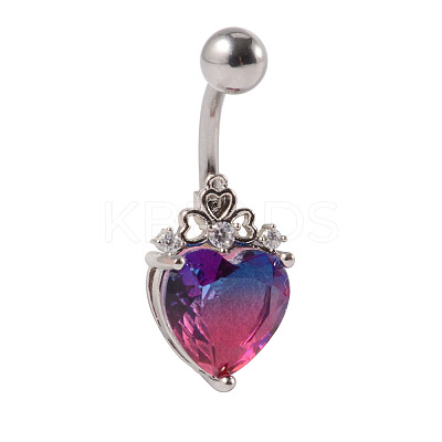 304 Stainless Steel & Bloodstone & Cubic Zirconia Belly Rings WGF3178-01-1