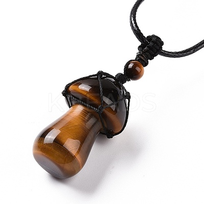 Natural Tiger Eye Mushroom Pendant Necklace NJEW-E065-01B-1