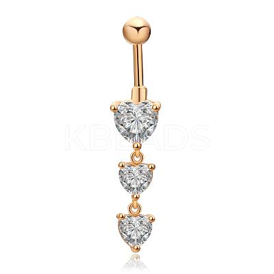 Real 18K Gold Plated Brass Cubic Zirconia Navel Ring Navel Ring Belly Rings AJEW-EE0001-18-1