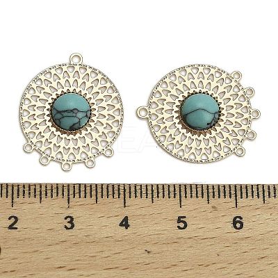 Brass Pave Dyed Synthetic Turquoise Flat Round Chandelier Component Links KK-Z088-05G-02-1