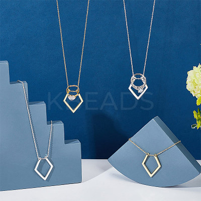 4pcs 2 colors Zinc Alloy Rhombus Pendant Necklace with Steel Cable Chains NJEW-FG0001-04-1