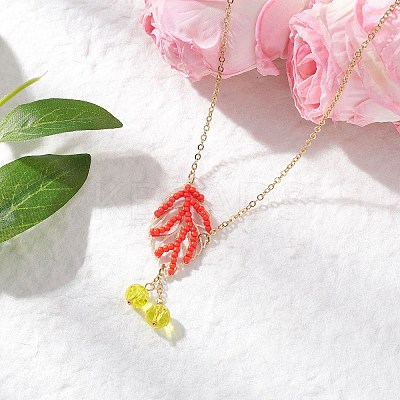 3Pcs 3 Colors Handmade Glass Seed Beaded Leaf Shape Pendants Brass Cable Chain Necklaces for Women NJEW-MZ00127-1