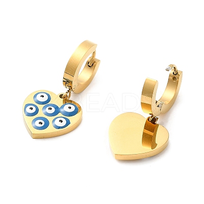 Ion Plating(IP) 304 Stainless Steel Heart Dangle Hoop Earrings STAS-D089-04G-1