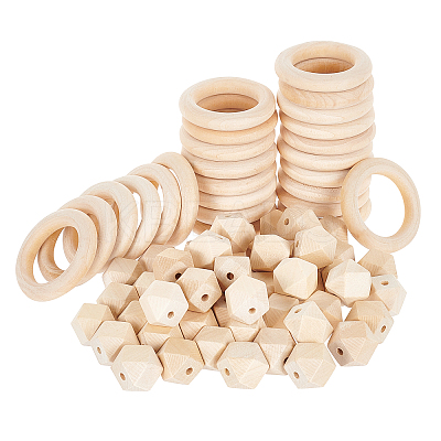 Faceted Nugget Natural Wooden Beads WOOD-PH0009-24-1