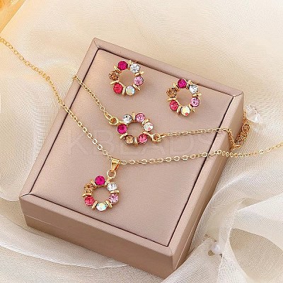 Ring Alloy Rhinestone Pendant Necklaces & Braceleta & Stud Earrings Sets WG4EA96-03-1