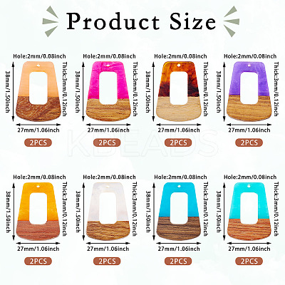 16Pcs 8 Colors Resin & Wood Pendants RESI-TA0003-72-1