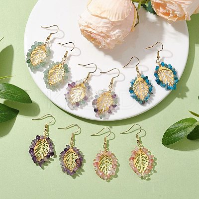 Natural & Synthetic Mixed Gemstone Chips Dangle Earrings EJEW-JE05695-01-1
