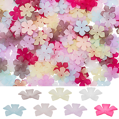 350Pcs 7 Colors Transparent Acrylic Bead Caps MACR-SP0001-14-1
