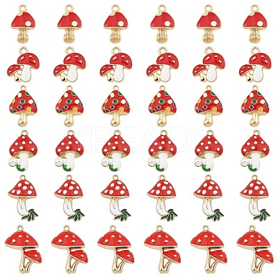 12Pcs 6 Styles Autumn Theme Mushroom Eco-Friendly Alloy Enamel Pendants ENAM-YW0005-88-1