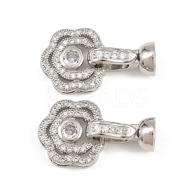 Brass Micro Pave Clear Cubic Zirconia Fold Over Clasps KK-H292-14P-1