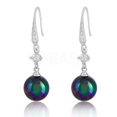 Pearl Earrings with Cubic Zirconia White Freshwater Shell Pearl Dangle Hook Earrings Stud Round Ball Drop Hoop Earrings Brass Jewelry Gift for Women JE1097C-1