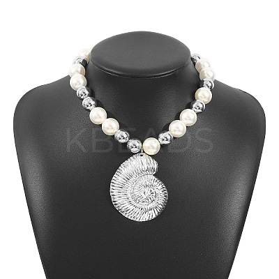 Shell Shape Alloy Pendant Plastic Imitation Pearl & CCB Plastic Round Beaded Necklaces for Women FS-WG1A62A-02-1