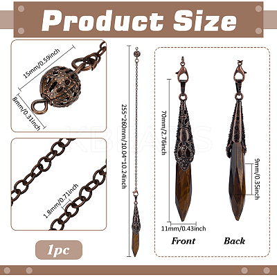 Natural Tiger Eye Cone Dowsing Pendulum Big Pointed Pendants AJEW-WH0606-26A-1