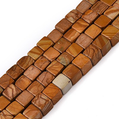 Natural Wood Lace Stone Wooden Jasper Beads Strands G-T139-6x6-03B-1