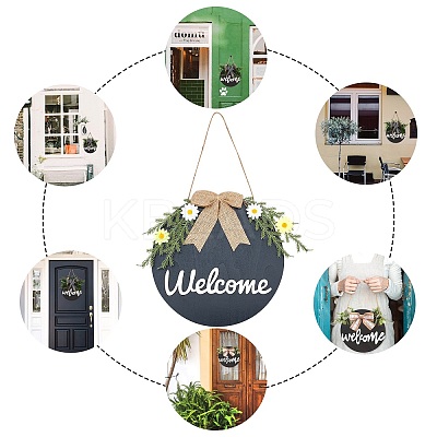 Welcome Sign Natural Wood Door Hanging Decoration for Front Door Decoration HJEW-WH0008-51-1