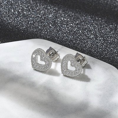 304 Stainless Steel Micro Pave Clear Cubic Zirconia Stud Earrings STAS-Z107-01P-04-1