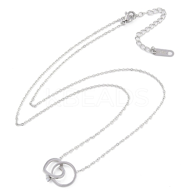 304 Stainless Steel Pave Clear Cubic Zirconia Heart & Ring Pendant Necklaces for Women NJEW-K276-06P-1