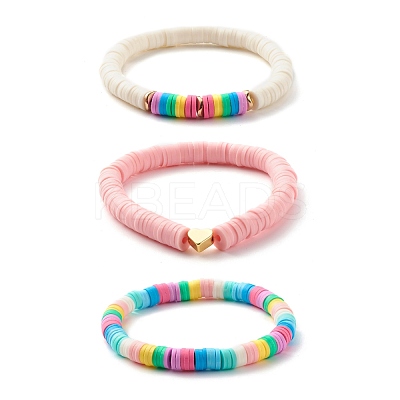 Handmade Polymer Clay Heishi Beads Stretch Kids Bracelets Set BJEW-JB07429-02-1