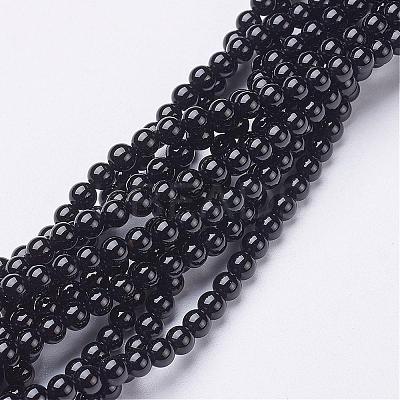 Natural Black Onyx Round Beads Strands GSR4mmC097-1
