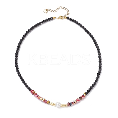Shell Pearl & Faceted Round Black Glass Beaded Necklaces NJEW-JN05455-1