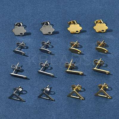 16Pcs 8 Styles 201 Stainless Steel Stud Earring Findings with Hole EJEW-FS0001-21-1