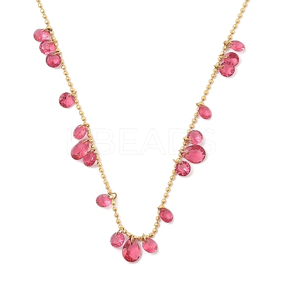 Ion Plating(IP) 304 Stainless Steel Cubic Zirconia Teardrop & Flat Round Bib Ball Chain Necklaces for Women NJEW-F328-11G-02-1