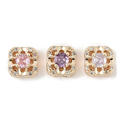 Brass Micro Pave Cubic Zirconia Beads KK-K297-33G-1