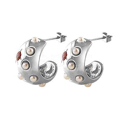 304 Stainless Steel Micro Pave Cubic Zirconia Stud Earrings EY6491-2-1