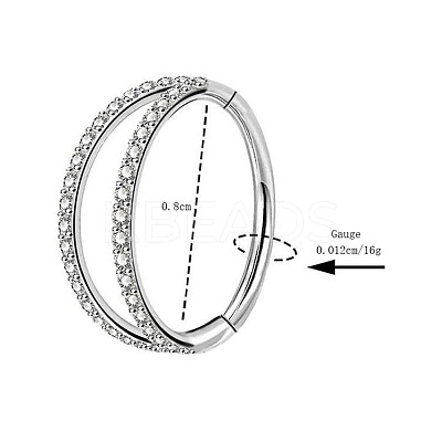 316 Surgical Stainless Steel Micro Pave Clear Cubic Zirconia 2 Line Hoop Cartilage Earrings WGDA01E-02-1