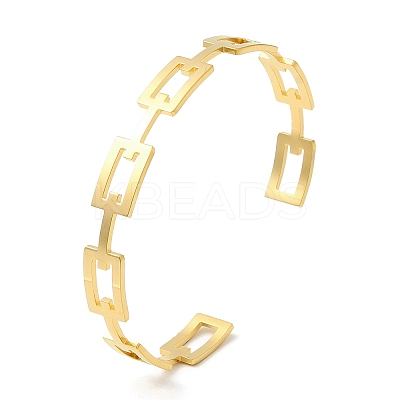 304 Stainless Steel Hollow Rectangle Cuff Bangles BJEW-H322-01G-1