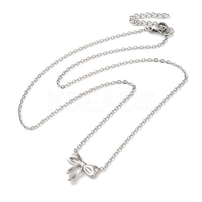 Non-Tarnish 304 Stainless Steel Cable Chain Bowknot Pendant Necklaces NJEW-Z041-03P-03-1