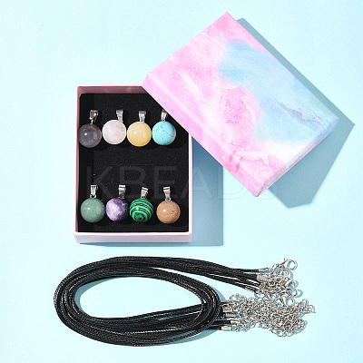 DIY Natural & Synthetic Gemstone Round Pendant & Waxed Cord Pendant Necklace Making Kits DIY-FS0008-47-1